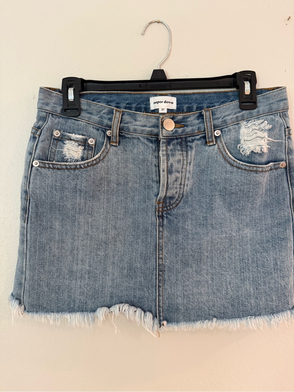 Super Down X Revolve  Distressed Denim Mini Skirt Frayed Hem Size 27